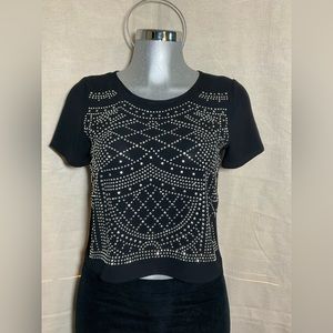 Agaci Black & Silver Studs Embedded Crop Top Blouse, Sz. Small